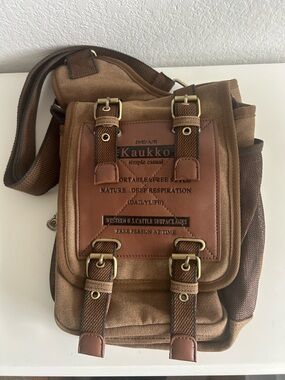 Kaukko Brown Canvas Casual Shoulder Sling Messenger Bag Western Cattle